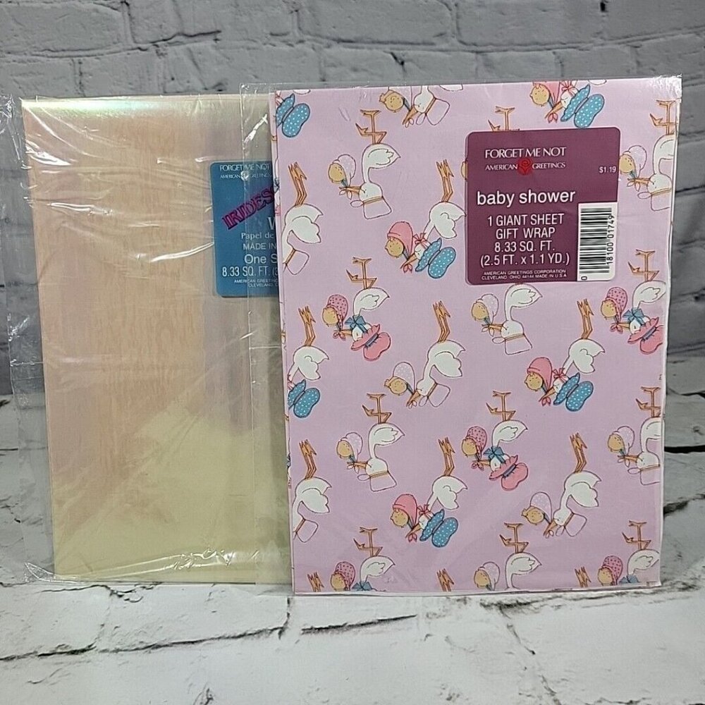 Vintage Wrapping Paper Baby Shower and‎ Clear Iridescent Lot of 2 Packages